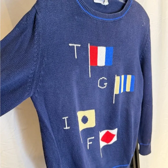 Men's Blue Crewneck Sweater with Flag Design - Picture 2 of 4